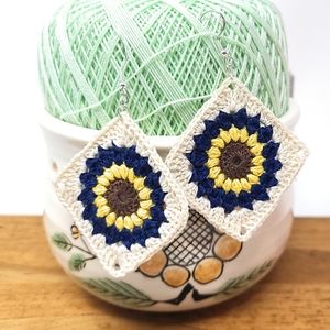 Crochet granny square Sunflower inspired earrings